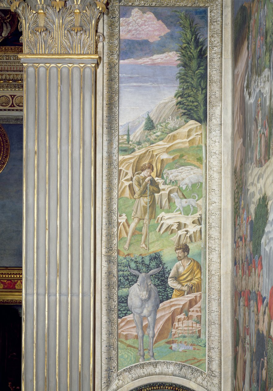Pastore e il suo gregge, pannello lungo la parete destra del ciclo del Viaggio dei Magi nella cappella, c.1460 da Benozzo di Lese di Sandro Gozzoli