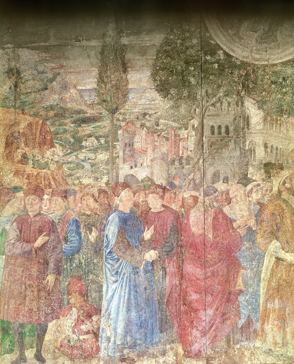 La costruzione della Torre di Babele (dettaglio) casa dei Medici che sorveglia i lavori di costruzione, 1468-84 da Benozzo di Lese di Sandro Gozzoli
