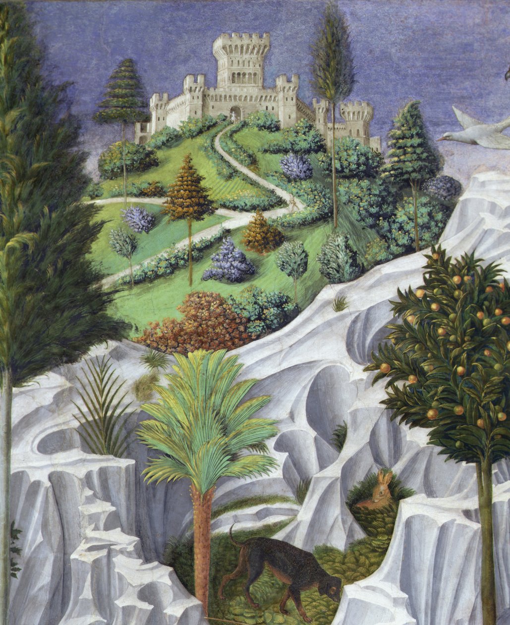 Paesaggio con un castello, dettaglio dalla Processione dei Re Magi a Betlemme da Benozzo di Lese di Sandro Gozzoli