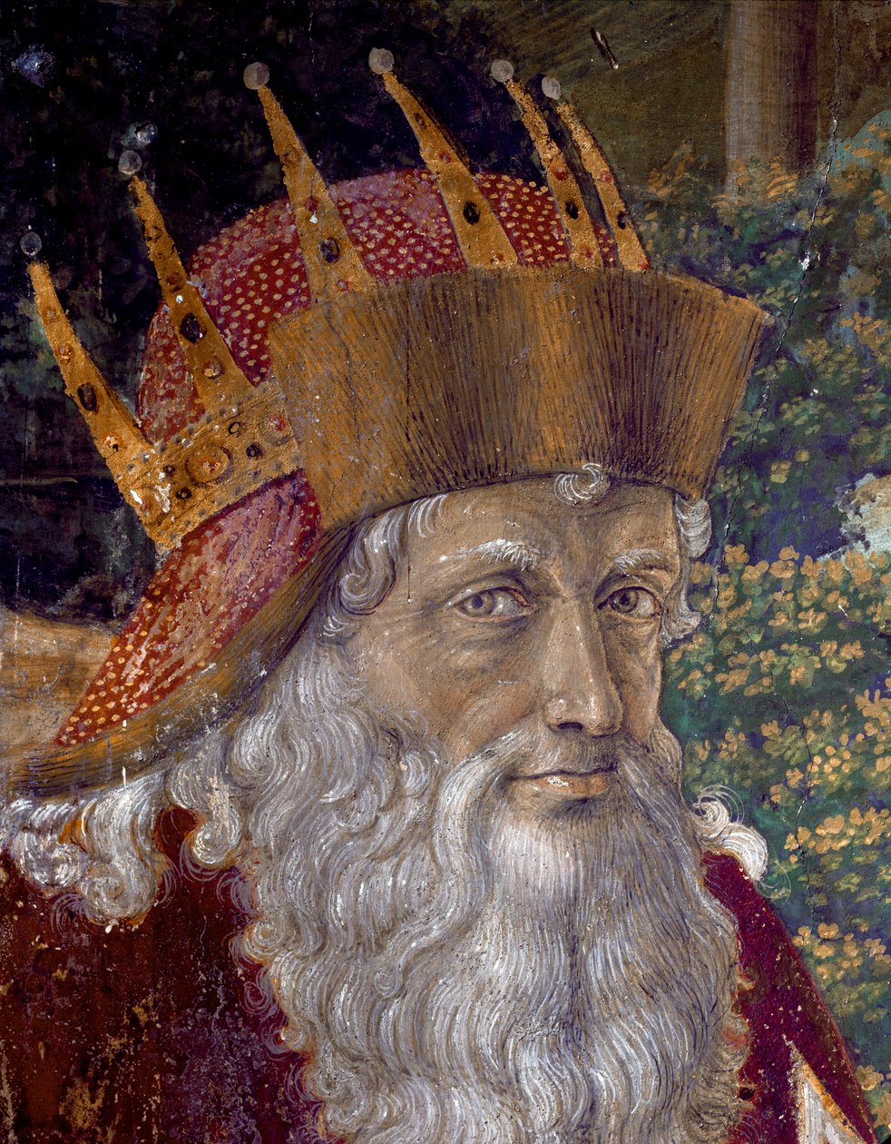 Il Viaggio dei Magi. Corteo dei Magi da Gerusalemme a Betlemme chiamato "Viaggio dei Magi" o "Cavalcata dei Magi" in italiano. Dettaglio che rappresenta Giuseppe Patriarca di Costantinopoli tra il 1261 e il 1276. Affresco della Cappella dei Magi di Benozzo da Benozzo di Lese di Sandro Gozzoli