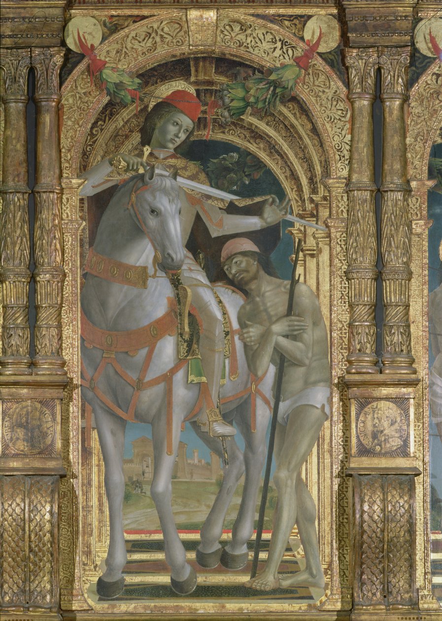San Martino che condivide il suo mantello con il mendicante, dettaglio da un polittico, 1485 da Bernadino Jacobi Butinone