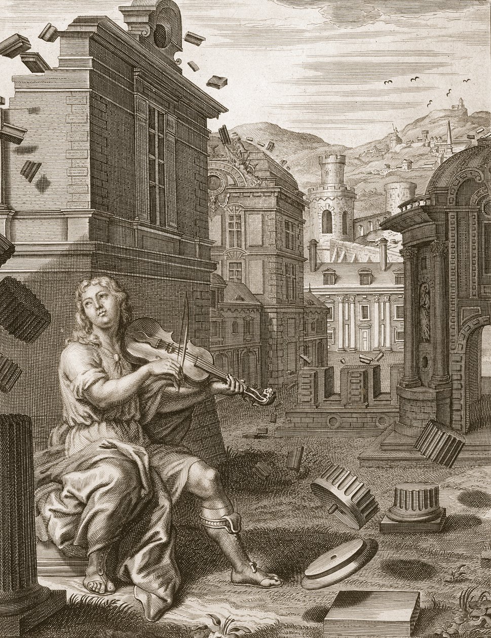Amphion costruisce le mura di Tebe con la musica della sua lira, 1731 da Bernard Picart
