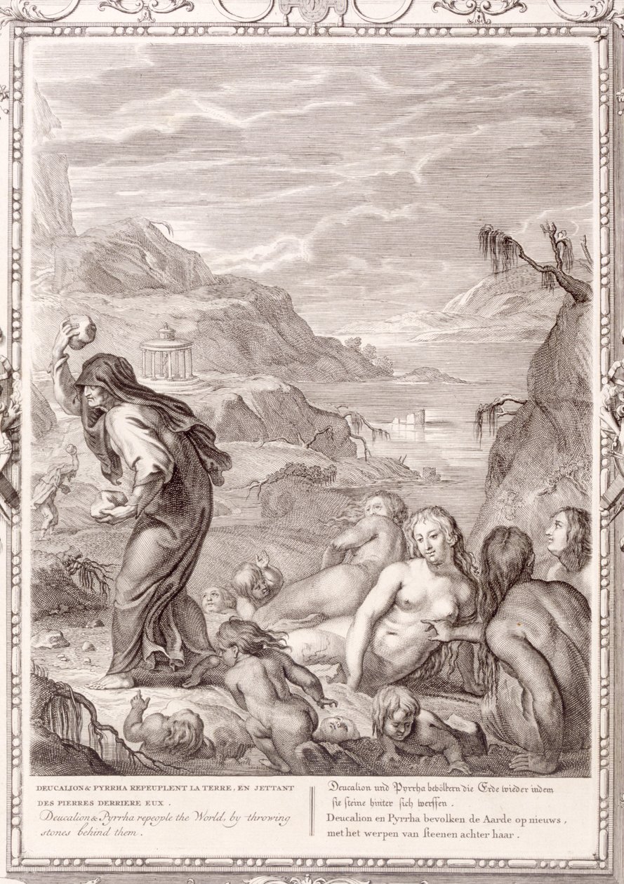 Deucalione e Pirra ripopolano il mondo gettando pietre dietro di loro, 1731 da Bernard Picart