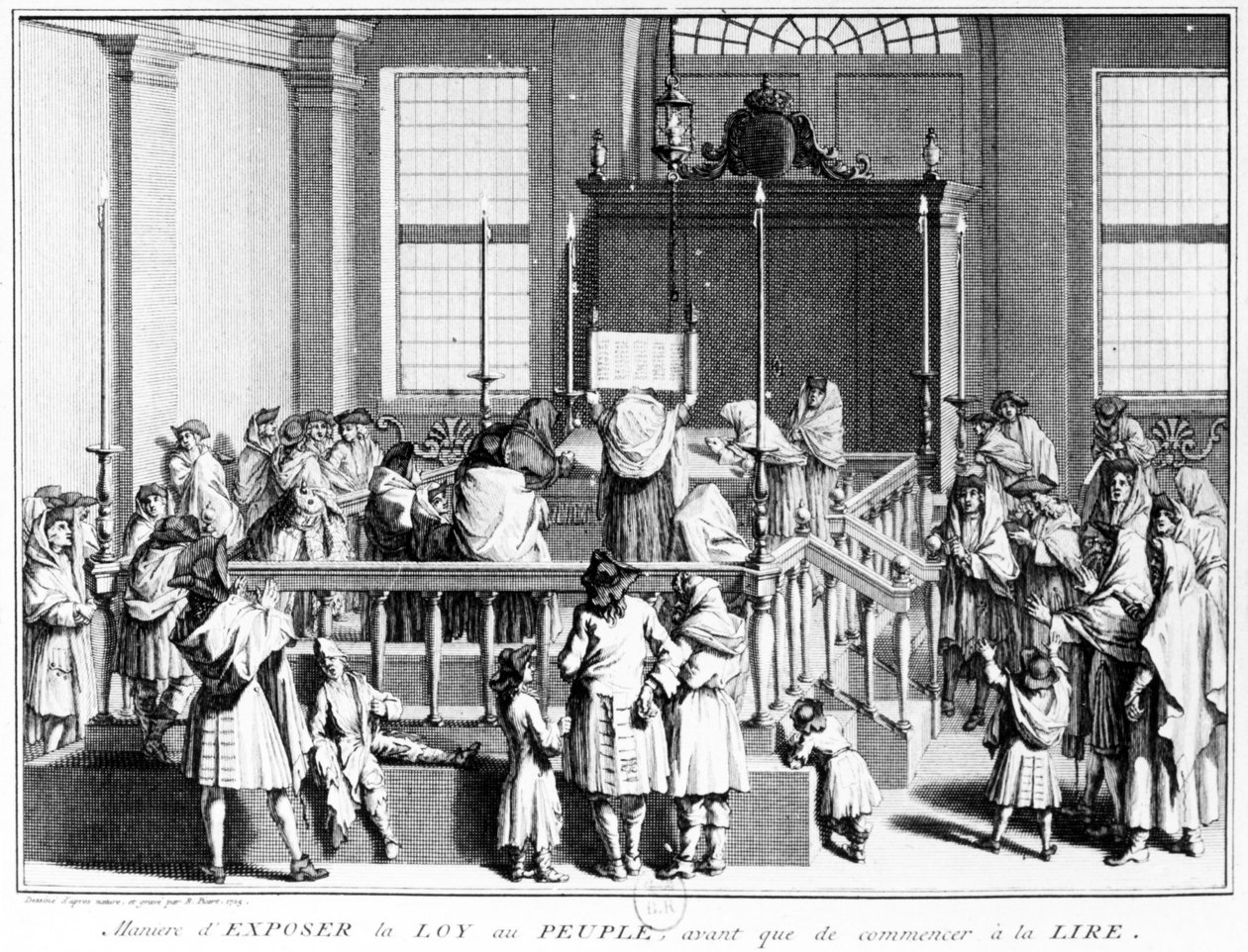 Mostrare la legge al popolo nella sinagoga prima di iniziare la lettura, 1725 da Bernard Picart