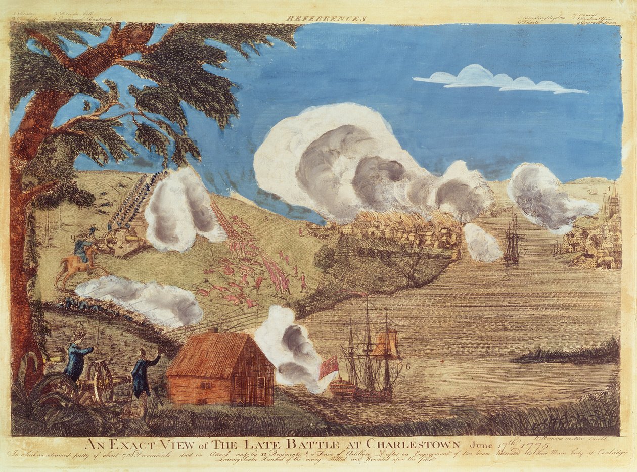 Vista esatta della battaglia di Charlestown del 17 giugno 1775 da Bernard Romans