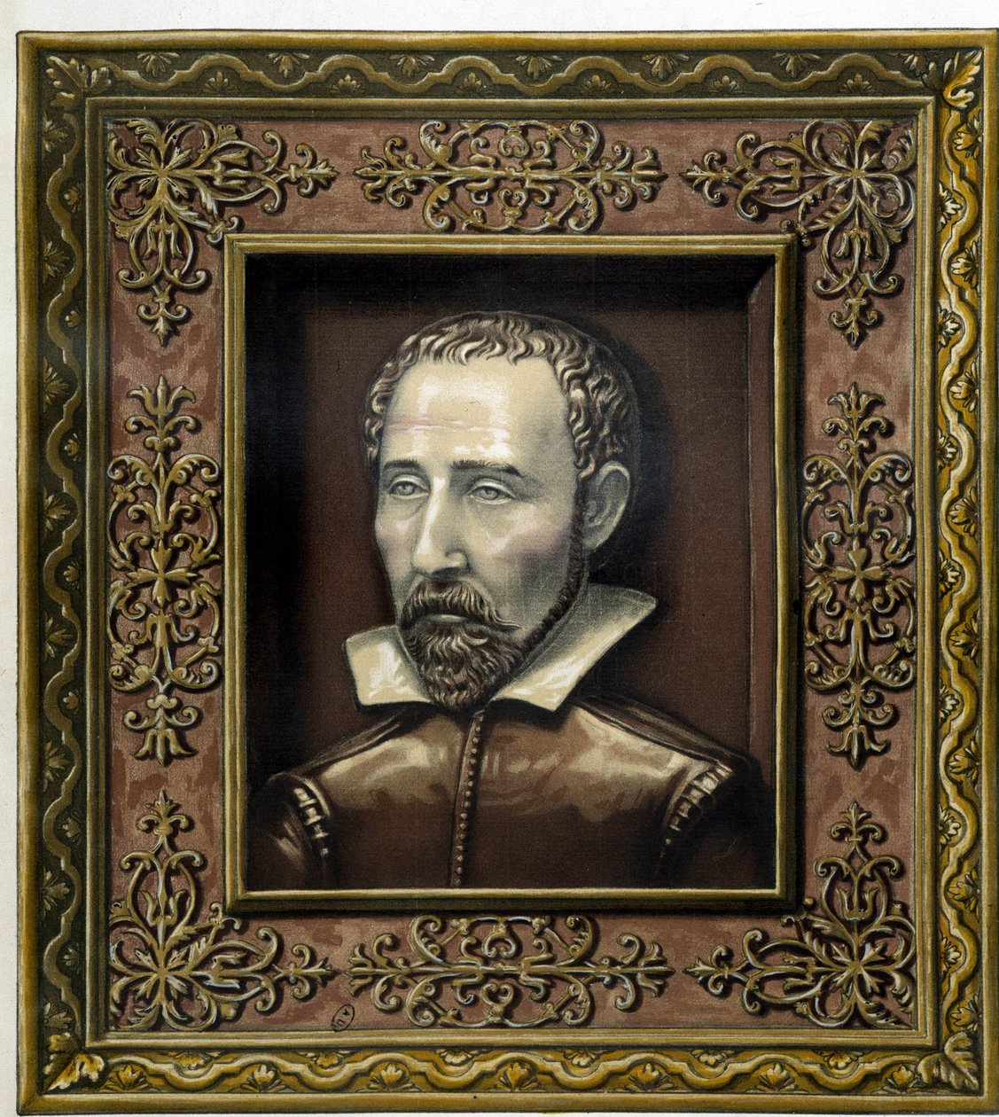 Ritratto di Bernard Palissy, eseguito in terracotta da lui stesso - in "The work of Bernard Palissy" di C. Delange e C. Borneman, Parigi da Bernard (after) Palissy