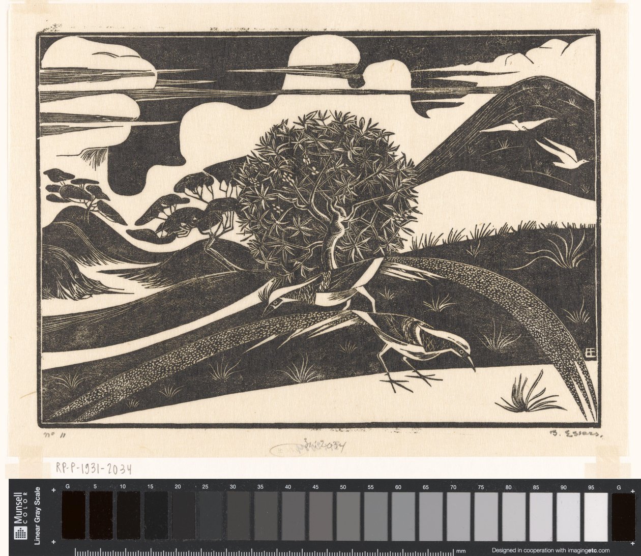 Due fagiani in un paesaggio collinare da Bernard Essers (signed by artist)