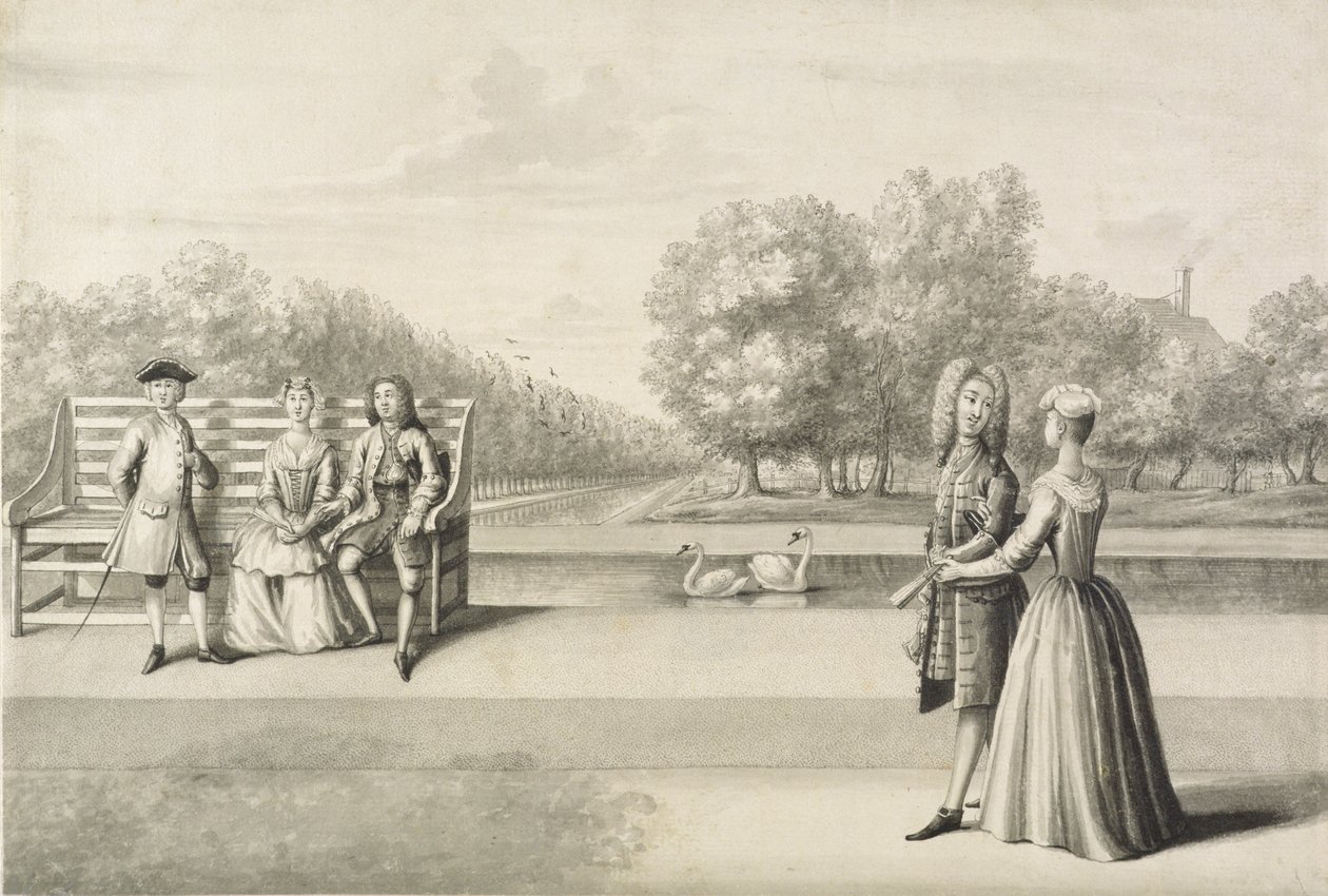 Figure sulla riva del Long Water, Hampton Court Palace da Bernard Lens