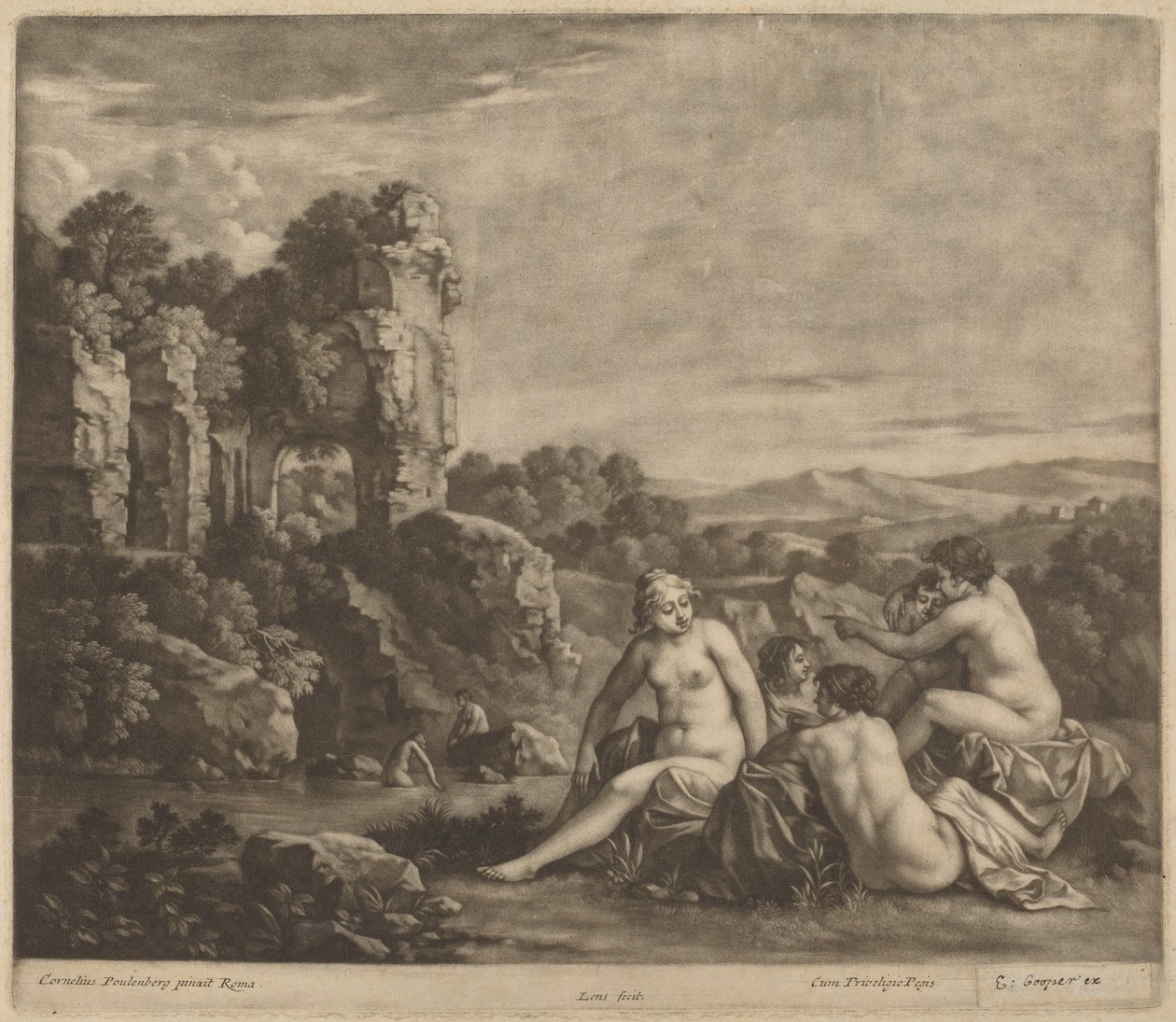 Bagnanti in un Paesaggio da Bernard Lens, after Cornelis van Poelenburch