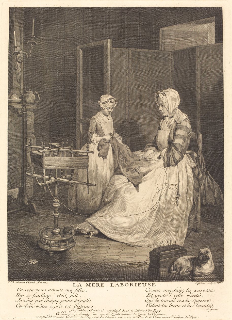La madre laboriosa da Bernard Lépicié after Jean Siméon Chardin