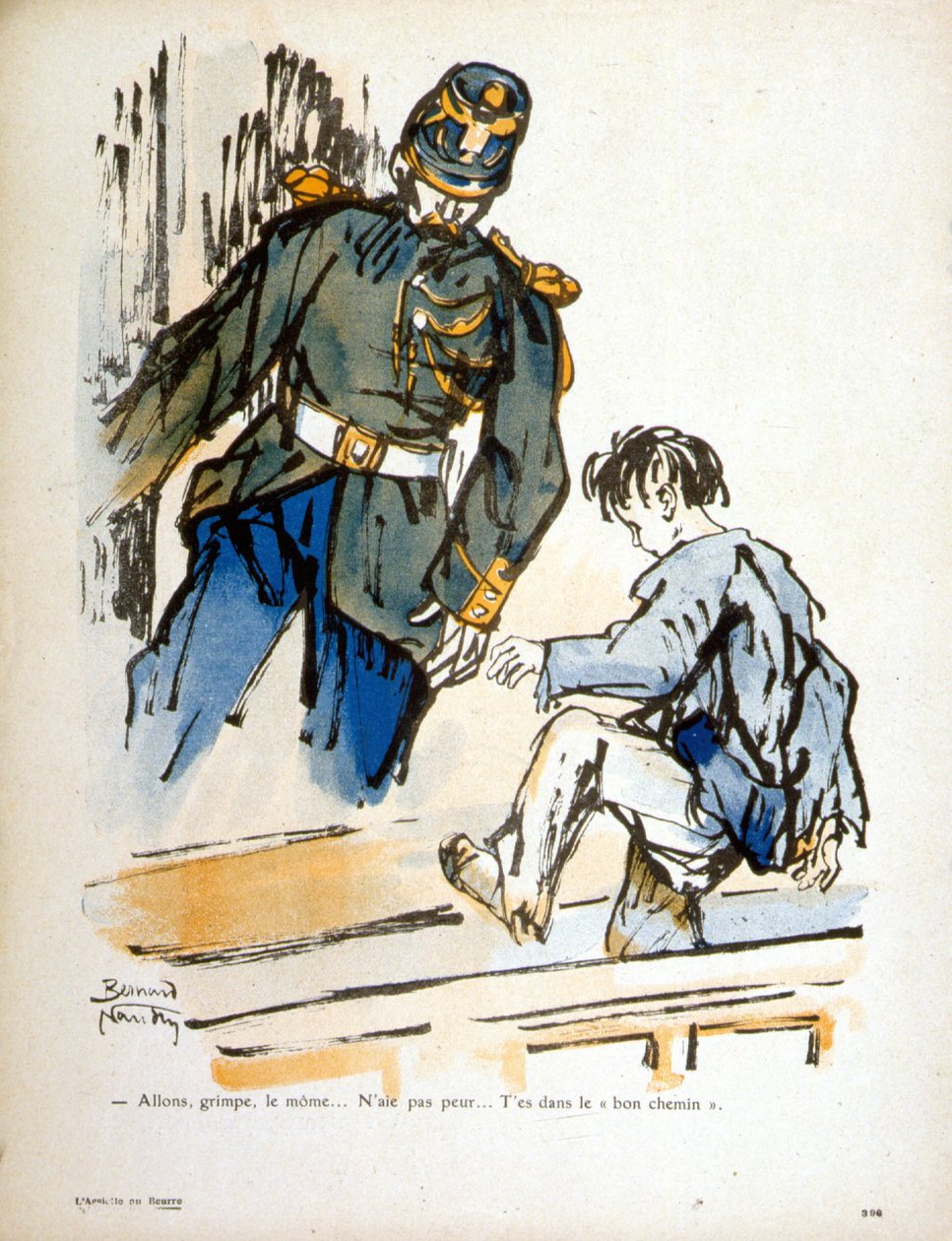 Bambino e poliziotto - incisione da Bernard Naudin