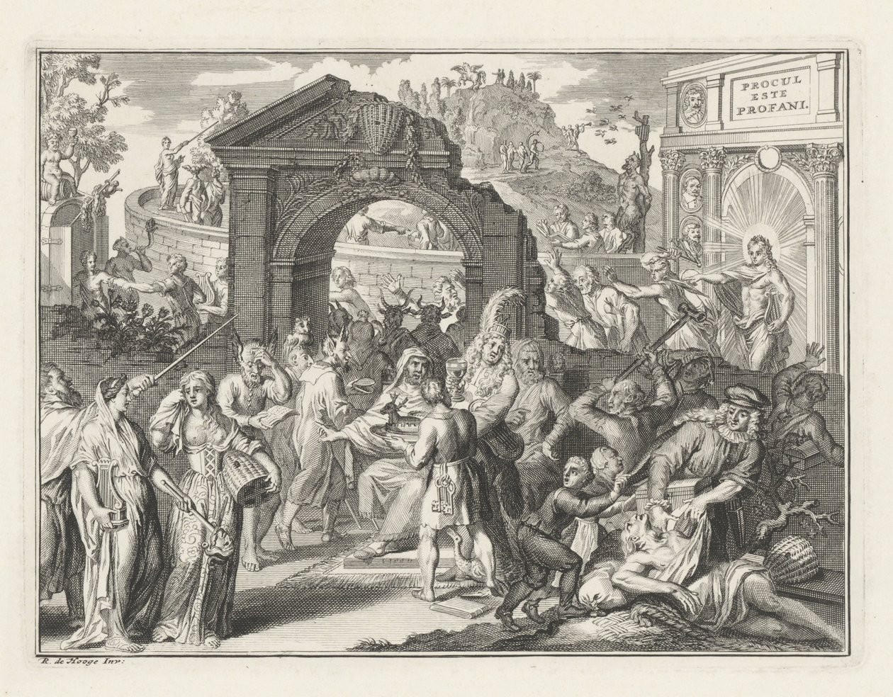Caricatura sulla lotta per il teatro, ca. 1685 da Bernard Picart (attributed to)