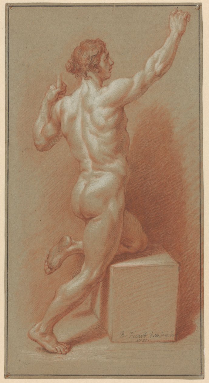 Uomo nudo appoggiato sul ginocchio sinistro da Bernard Picart (signed by artist)