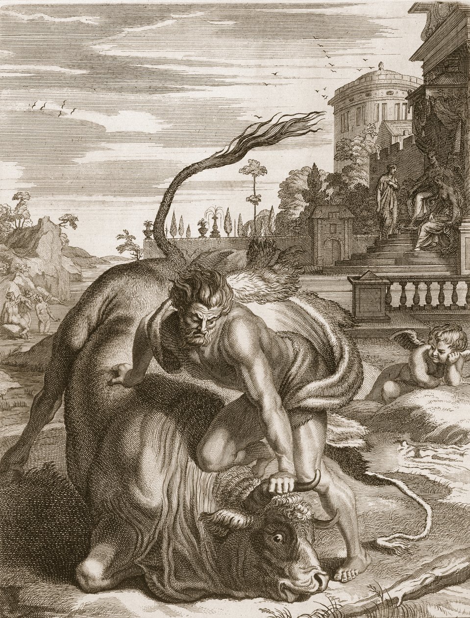 Acheloo in forma di toro è sconfitto da Ercole, 1731 da Bernard Picart