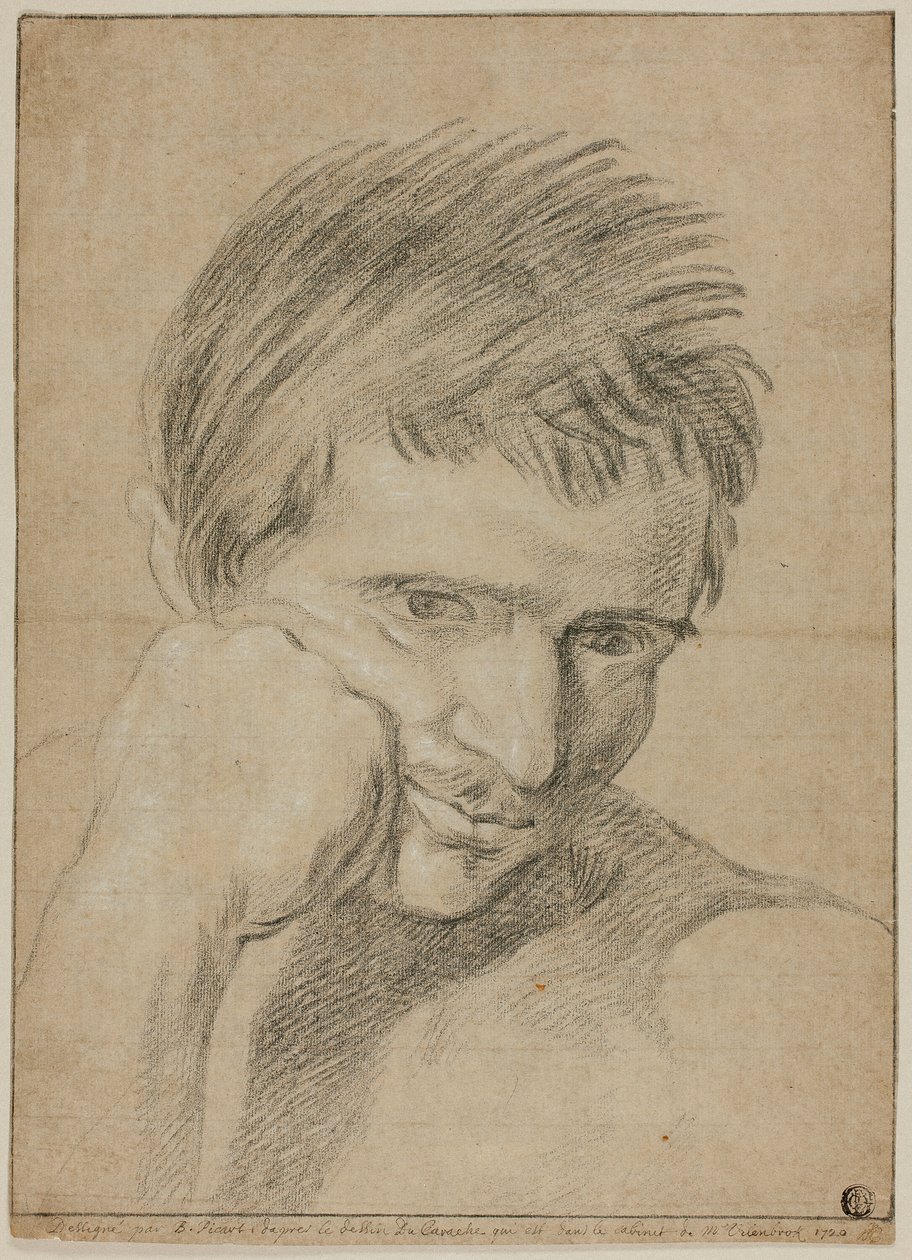 Busto di giovane uomo con il mento appoggiato sulla mano da Bernard Picart