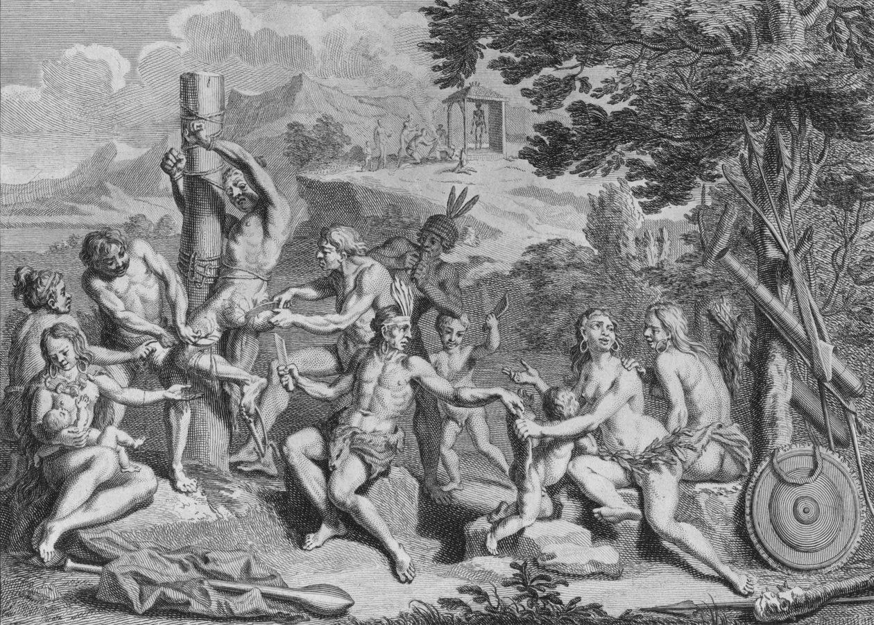 Captif Sacrifié par les Antis, 1723 da Bernard Picart