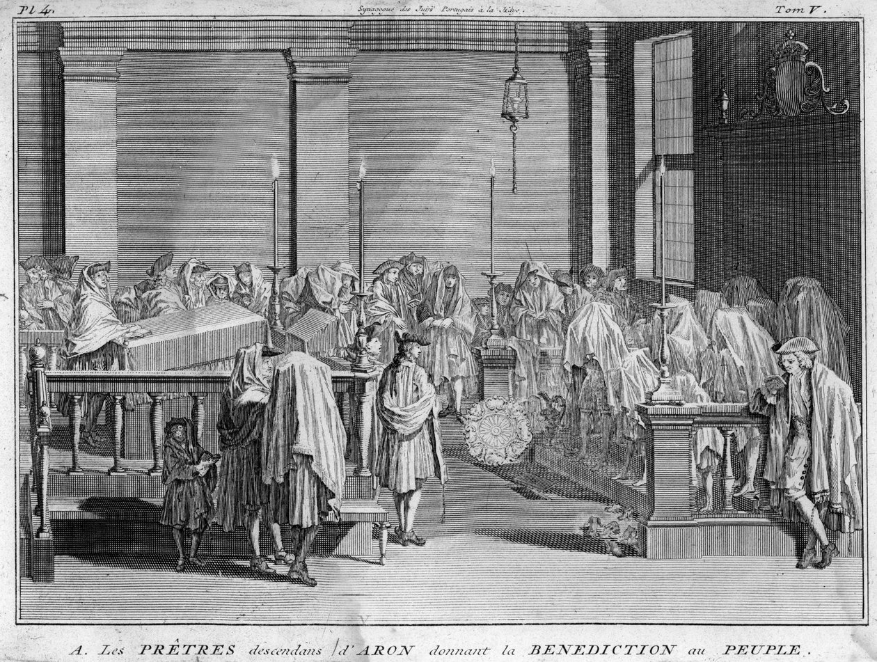 Sommo Sacerdote di Israele appartenente alle famiglie sacerdotali ebraiche che tracciano la loro linea paterna fino ad Aronne danno la loro benedizione al popolo ebraico. Incisione da 