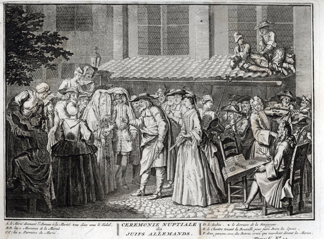 Matrimonio ebraico nella comunità ebraica tedesca, incisione da "Illustration de ceremonies et customs religieuses de tous les peuples du monde" di Bernard Picart (1723-1743) da Bernard Picart