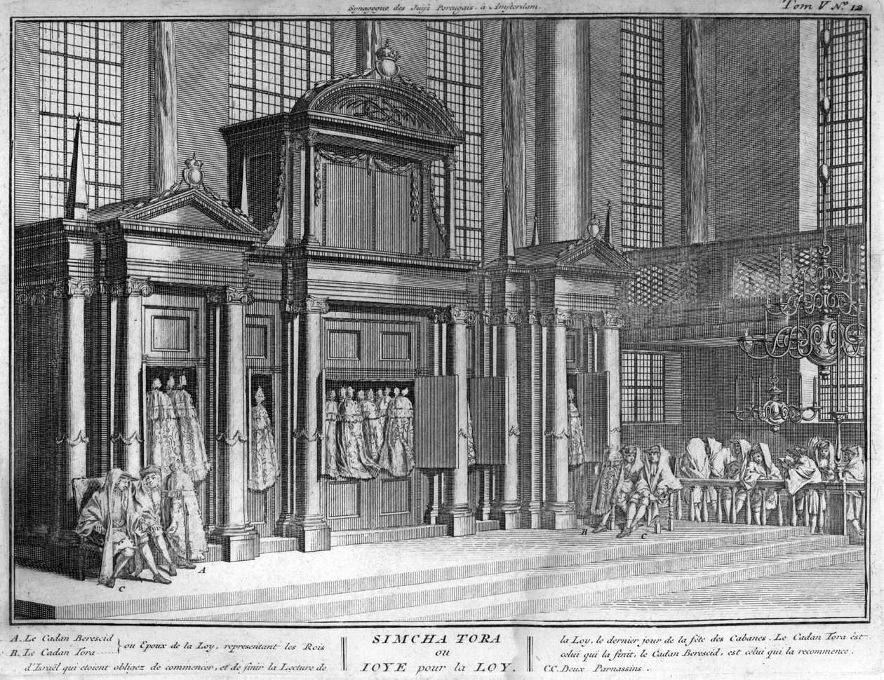 Ebraismo: la festa di Simchat Torah (festa ebraica di Simchat Torah) Incisione da "Illustrazione di cerimonie e costumi religiosi di tutti i popoli del mondo" di Bernard Picart (1723-1743) 1819 Collezione privata da Bernard Picart