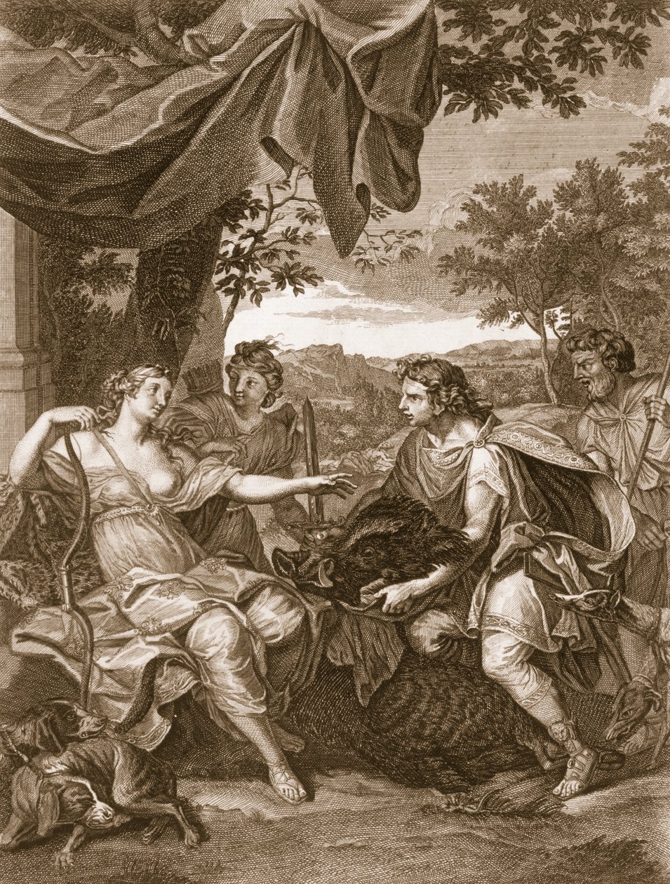 Meleagro presenta la testa del cinghiale ad Atalanta, 1731 da Bernard Picart