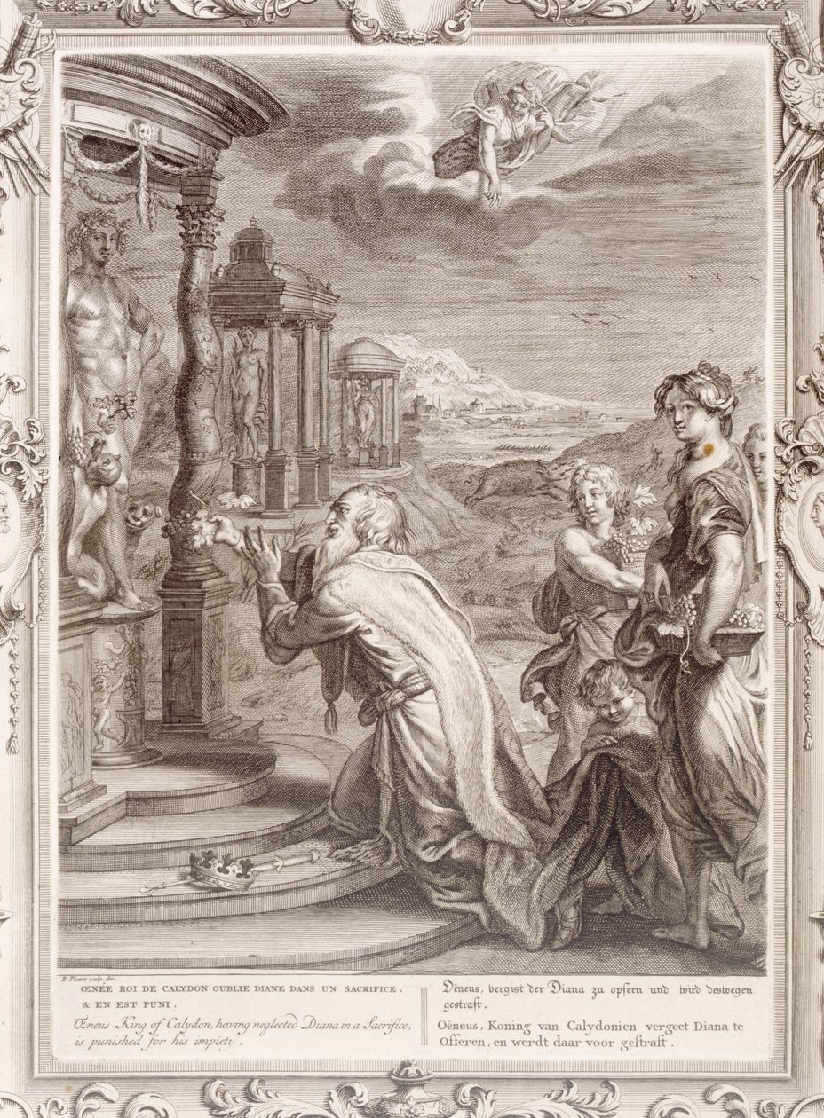 Oeneo, Re di Calidone, avendo trascurato Diana in un sacrificio è punito per la sua empietà, 1731 da Bernard Picart