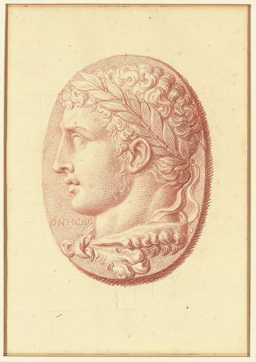 Uno dei quattro studi dopo cammei, tre con ritratti di profilo classici e uno con un rilievo frammentario di Cupido e due leoni che trainano un carro da Bernard Picart