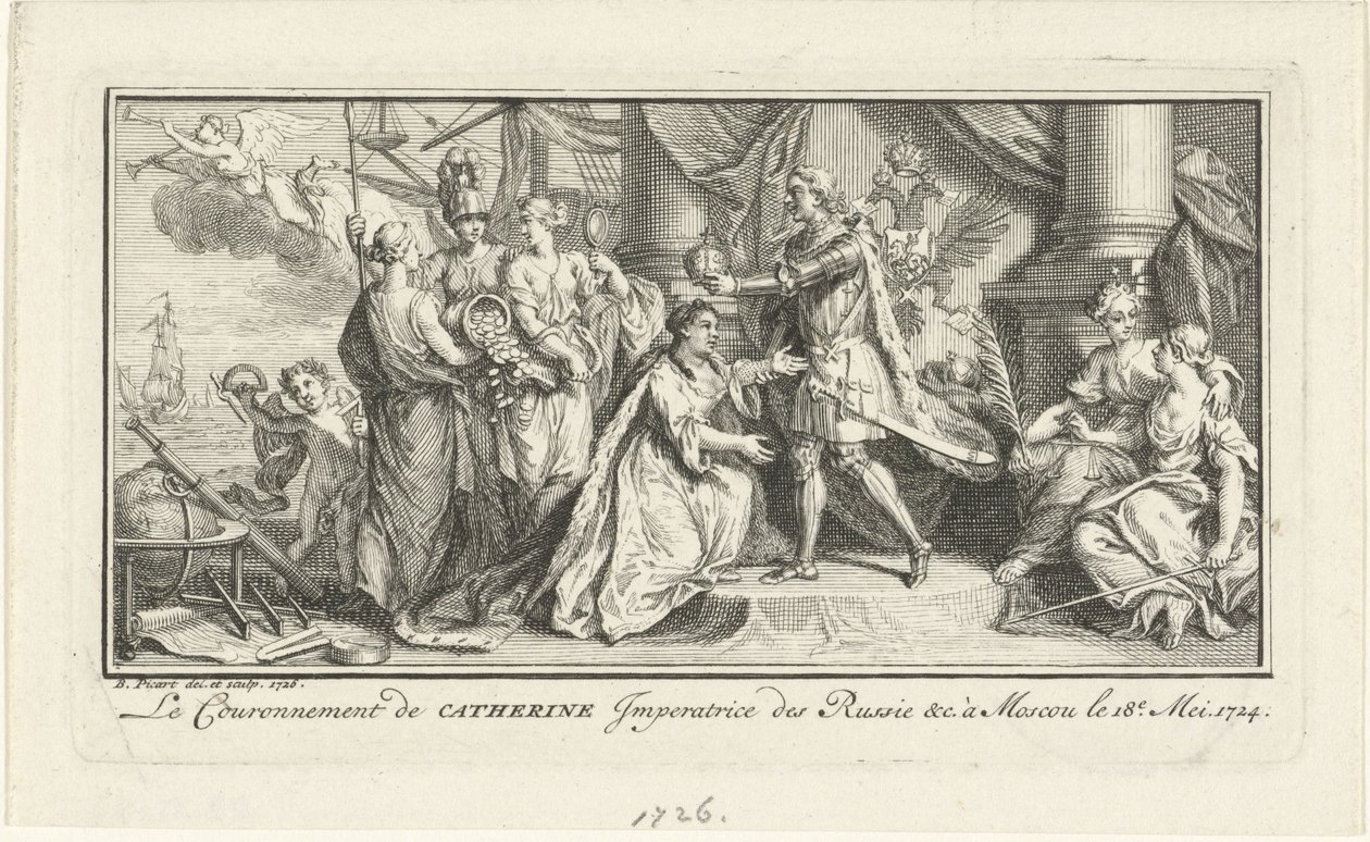 Pietro il Grande incorona sua moglie Caterina I come Imperatrice, 1726 da Bernard Picart