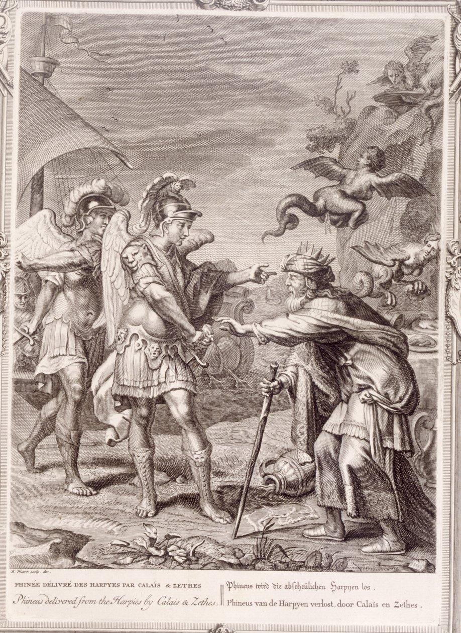 Fineo è liberato dalle Arpie da Calais e Zetes, 1731 da Bernard Picart