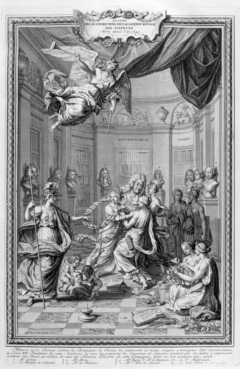 Lode degli Accademici della Royal Academy of Science... 1728 da Bernard Picart