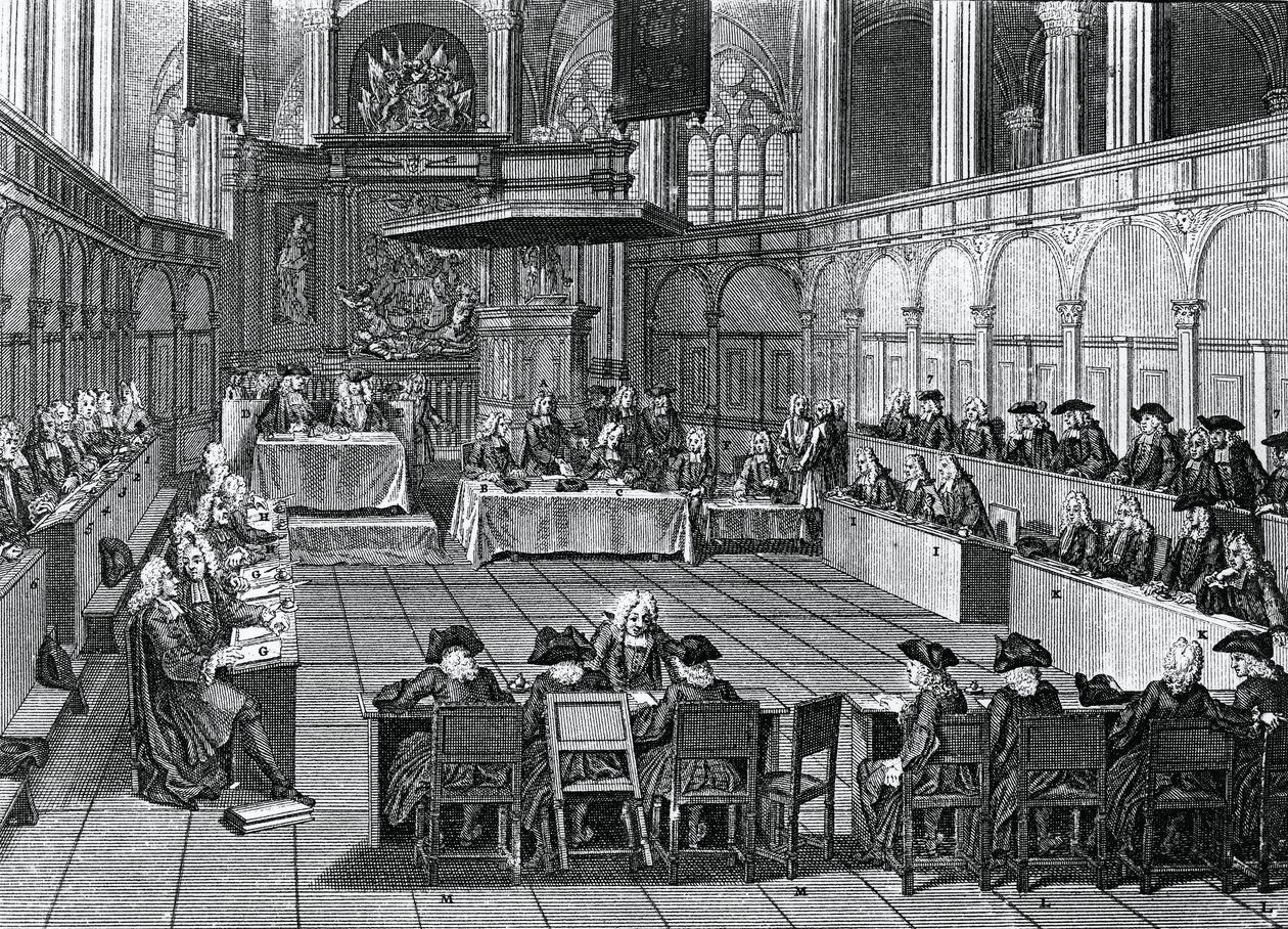 Sinodo protestante tenuto nel 1730 nella Nieuwe Kerk (Chiesa Nuova) ad Amsterdam, Paesi Bassi, incisione di Bernard Picart (1673-1733) da Bernard Picart
