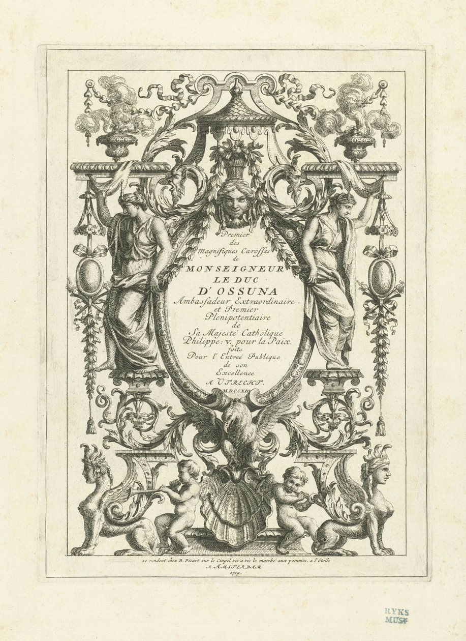 Frontespizio per la serie di tavole della carrozza di Stato del duca di Osuna, 1713 da Bernard Picart