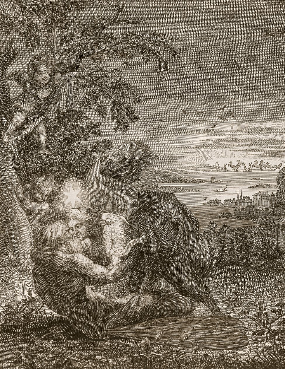 Tithonus, marito di Aurora, trasformato in una cavalletta, 1731 da Bernard Picart