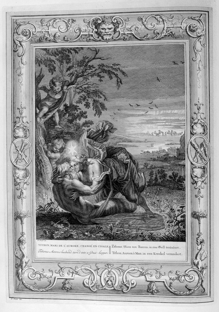 Tithonus, marito di Aurora, trasformato in cavalletta, 1733 da Bernard Picart
