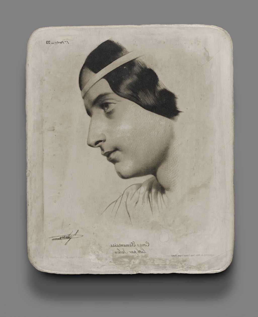Pietra litografica per Testa di Donna per un libro modello da Bernard Romain Julien