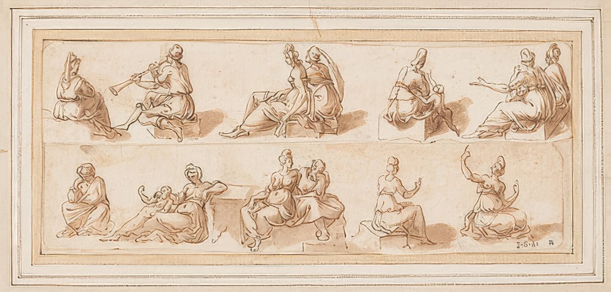 Foglio di schizzi con diverse figure da Bernard Salomon
