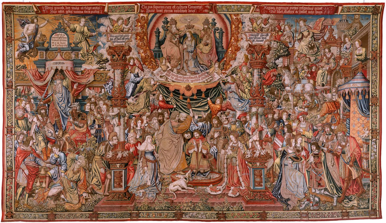 Arazzo fiammingo. Serie Gli Onori. Nobiltà. Quarto arazzo della serie. Modello Cartonisti del circolo di Bernard van Orley e Jan Gossaert (Mabuse). Manifattura Pieter van Aelst, Bruxelles. Ca 1550. Tessuto Oro, argento, seta e lana. da Bernard van Orley
