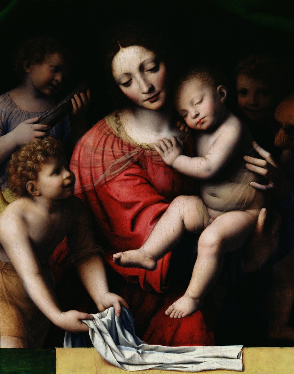 Il Gesù dormiente, o Madonna che tiene il Bambino dormiente, accompagnata da tre angeli, 1532 da Bernardino Luini