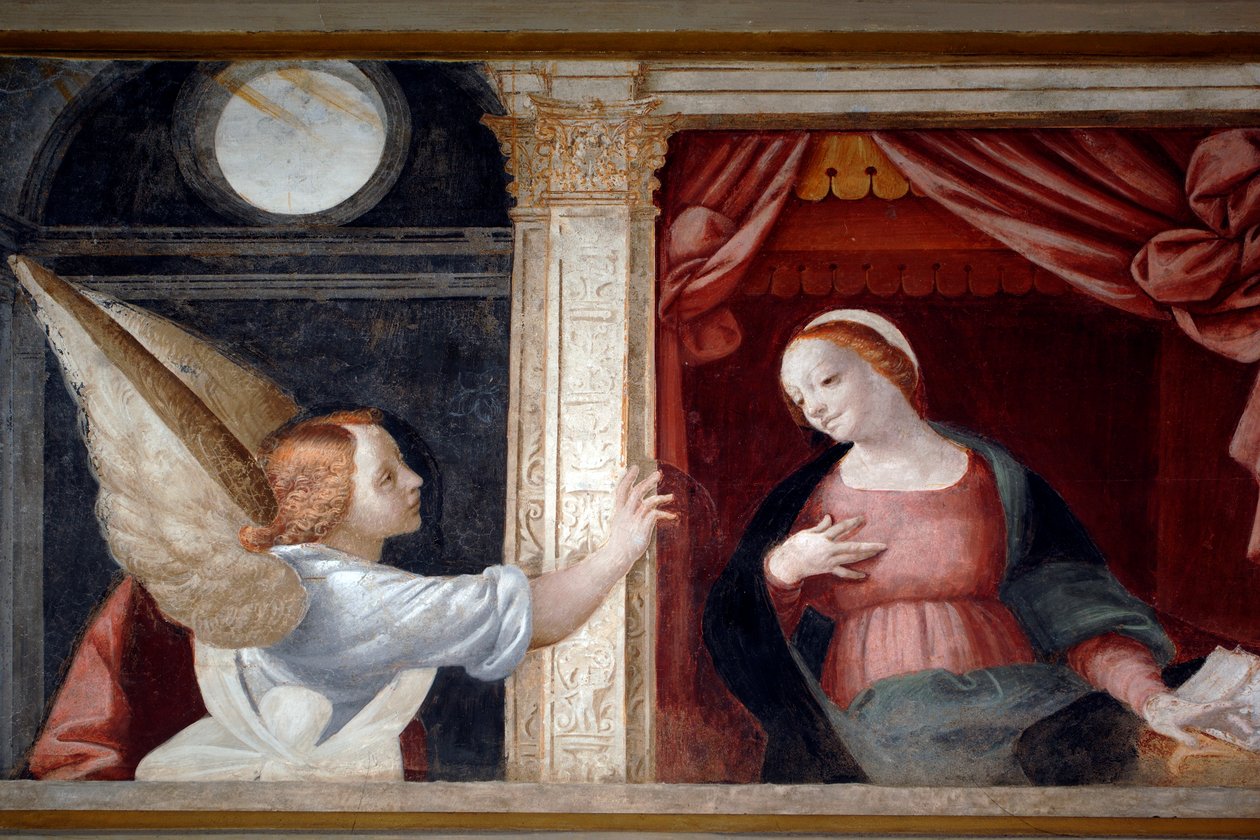 Annunciazione (dettaglio dal Ciclo della Vergine, affresco di Bernardino Lanino nella sacrestia inferiore del Duomo di Novara) da Bernardino Lanino