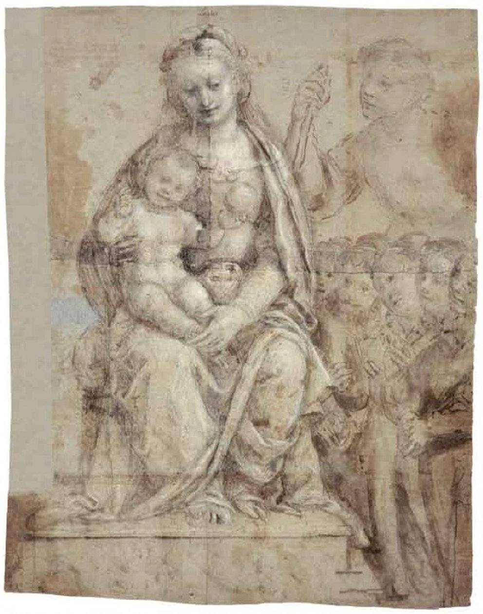 Madonna con Bambino, un santo guerriero (Michele) e un gruppo di fedeli da Bernardino Lanino