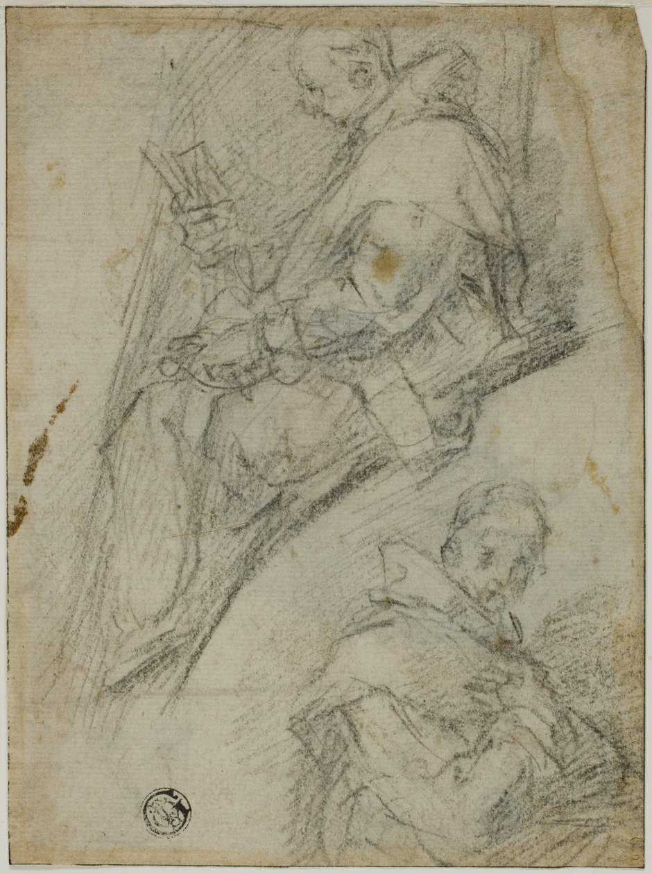 Due studi di certosini (recto); Tre schizzi di teste di certosini (verso) da Bernardino Poccetti