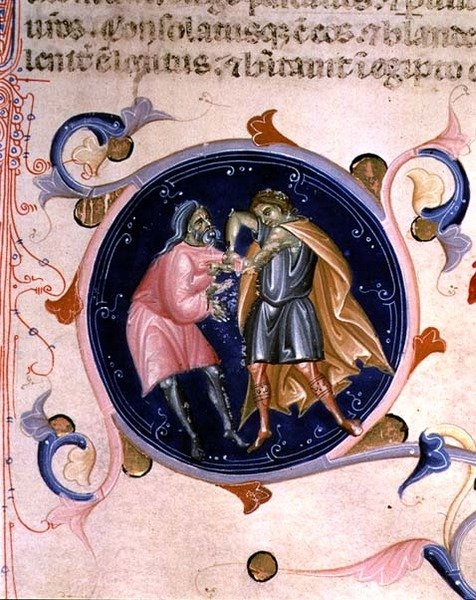 Miniatura di due uomini che litigano, dalla Bibbia di Carlo V di Valois da Bernardino da Modena