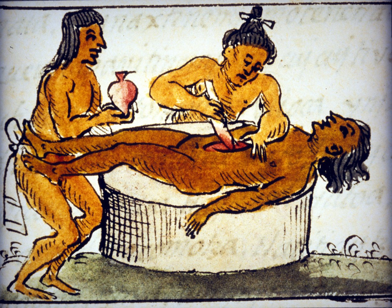 Sacrificio umano: sacrificio rituale tra gli Aztechi. Da un manoscritto di Bernardino de Sahagun da Bernardino de Sahagun