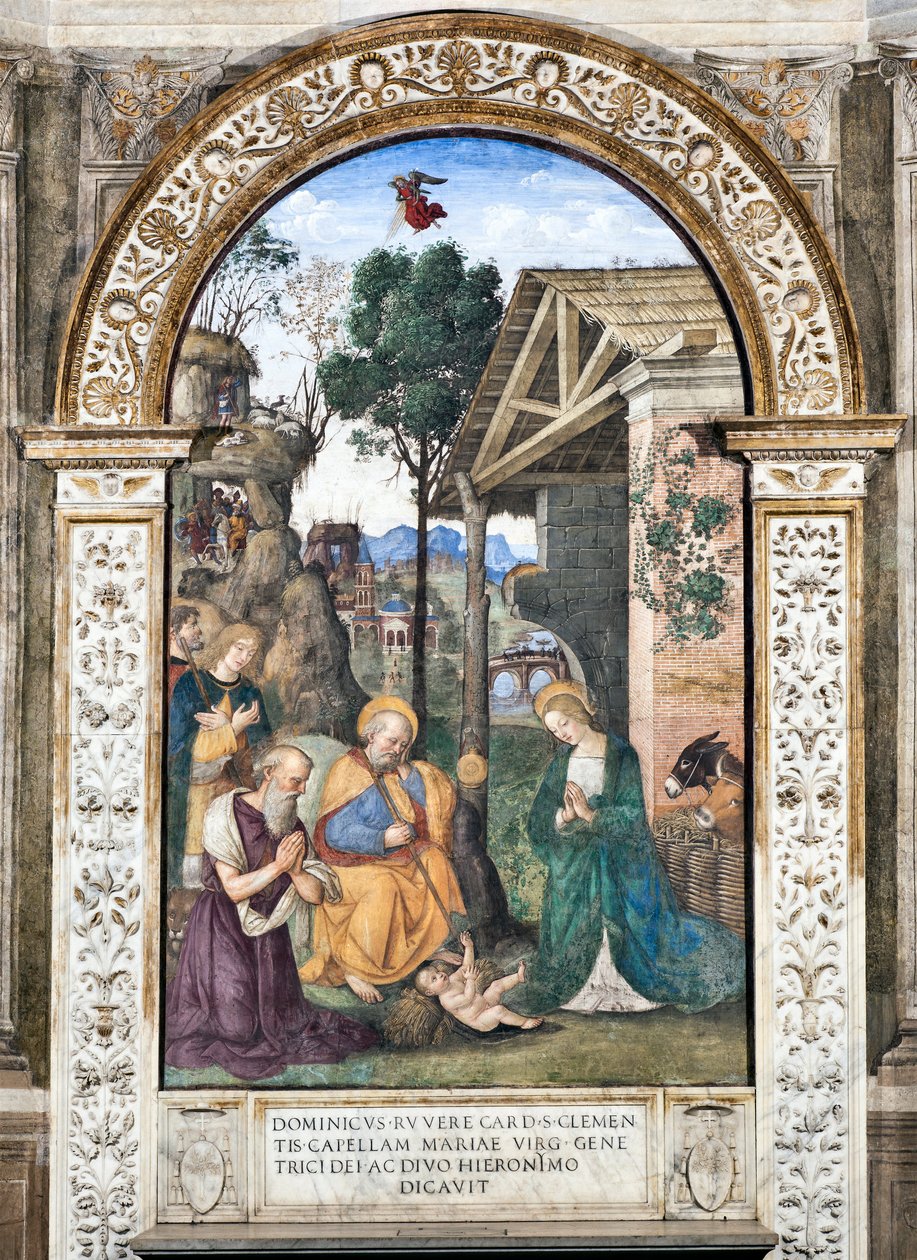 Adorazione dei pastori Affresco di Pinturicchio (Bernardino di Betto) (1484-1492) Basilica di Santa Maria del Popolo, Cappella Basso della Rovere Roma Italia da Bernardino di Betto Pinturicchio