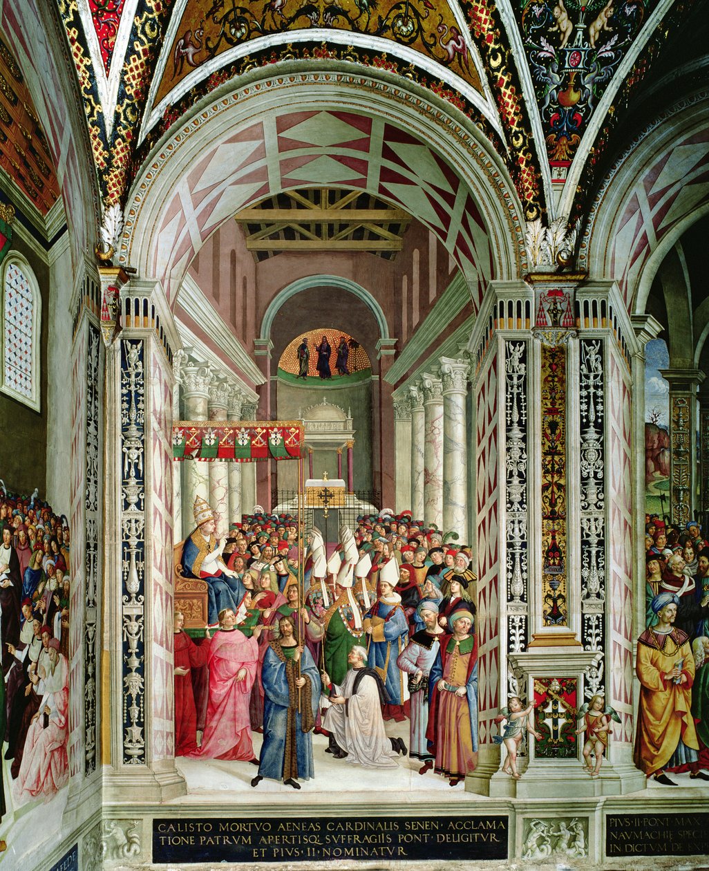 Enea Silvio Piccolomini (1405-64), eletto Papa con il nome di Pio II, entra in San Pietro, 3 settembre 1458 da Bernardino di Betto Pinturicchio