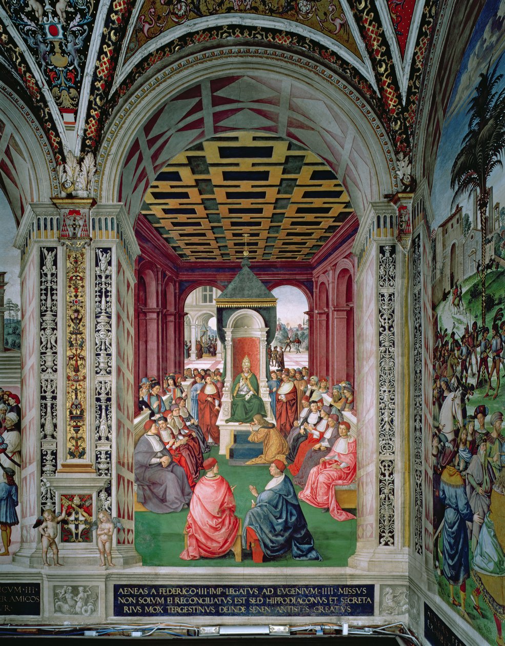 Enea Silvio Piccolomini (1405-64) fa un Atto di Sottomissione a Papa Eugenio IV (1383-1447) 7 febbraio 1447 da Bernardino di Betto Pinturicchio