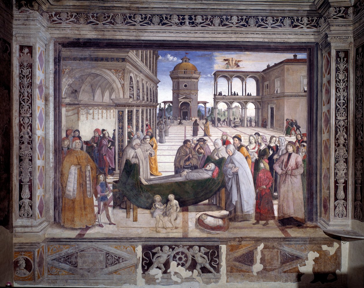 Storia di San Bernardino, la morte del santo da Bernardino di Betto Pinturicchio