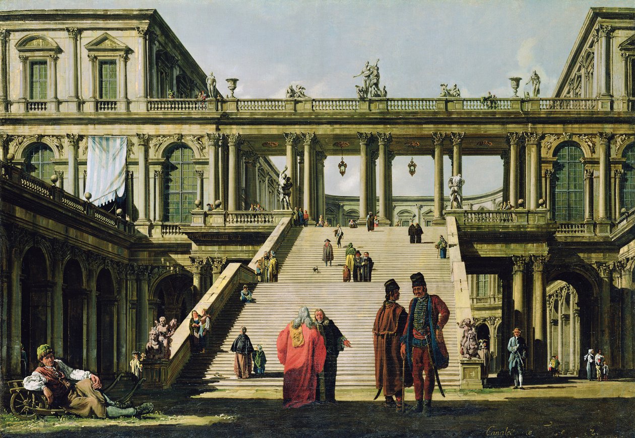 Paesaggio ideale con gradini del palazzo, 1762 da Bernardo Bellotto