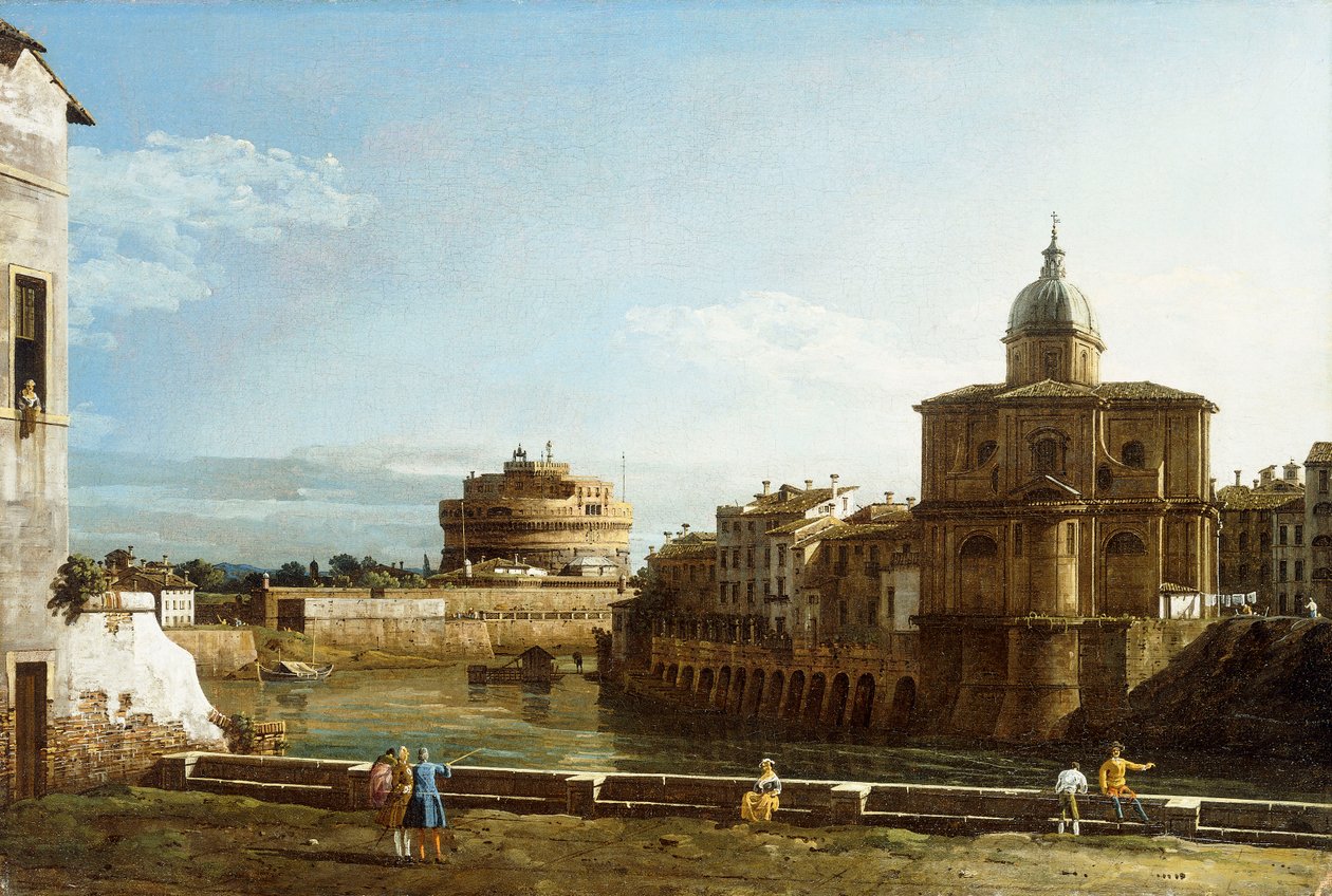 Veduta di Roma lungo il Tevere, con la Chiesa di San Giovanni dei Fiorentini oltre da Bernardo Bellotto