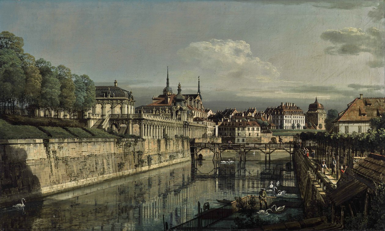 Tedesco: Dresda, am Zwinger Una vista del fossato dello Zwinger da Bernardo Bellotto