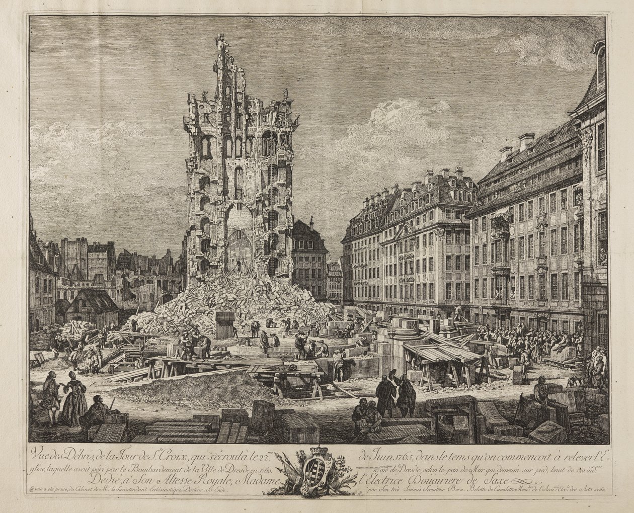 Le rovine della vecchia Kreuzkirche, Dresda da Bernardo Bellotto